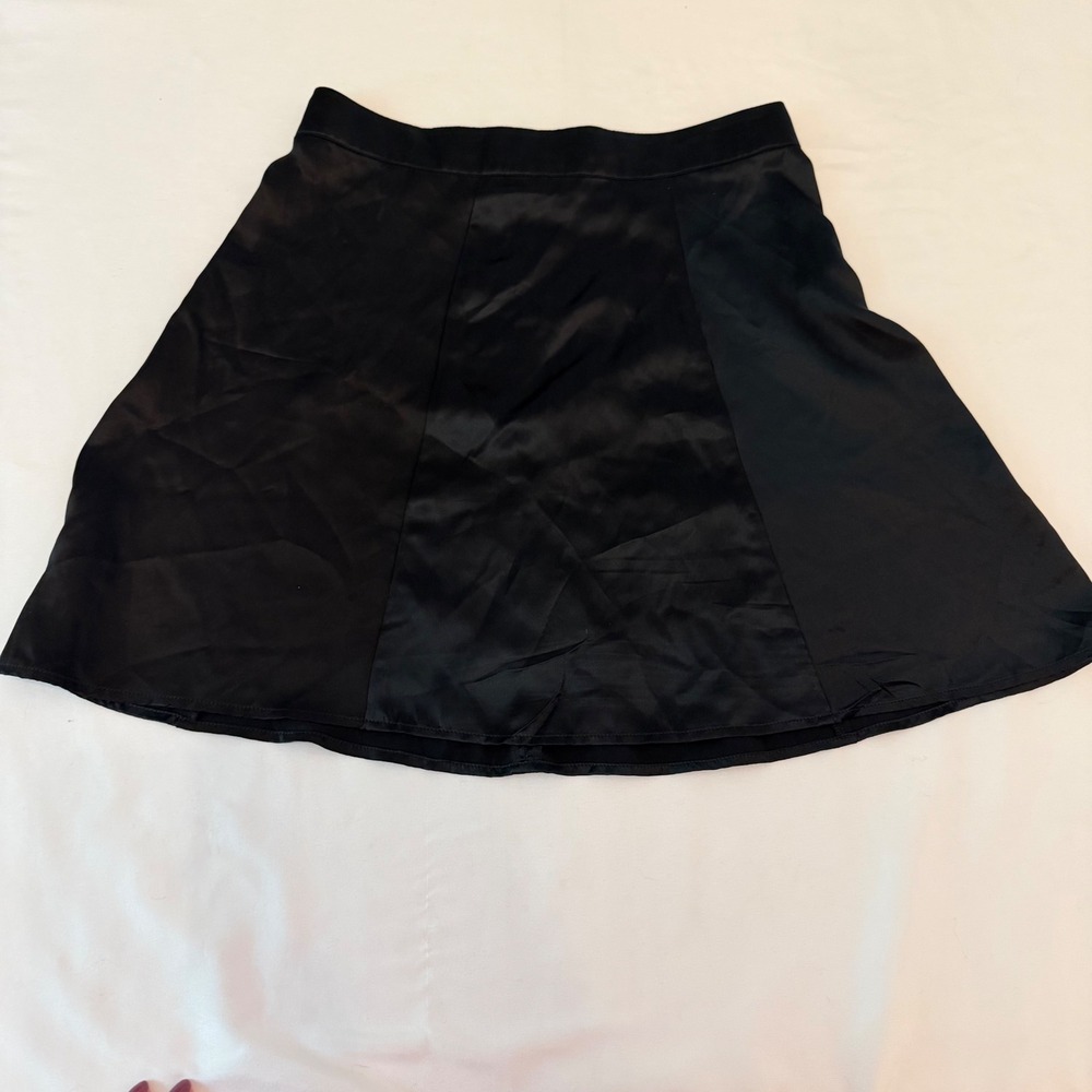 Reformation Black 100% Silk A-Line Mini Skirt Size 4 Panelled Zip Back